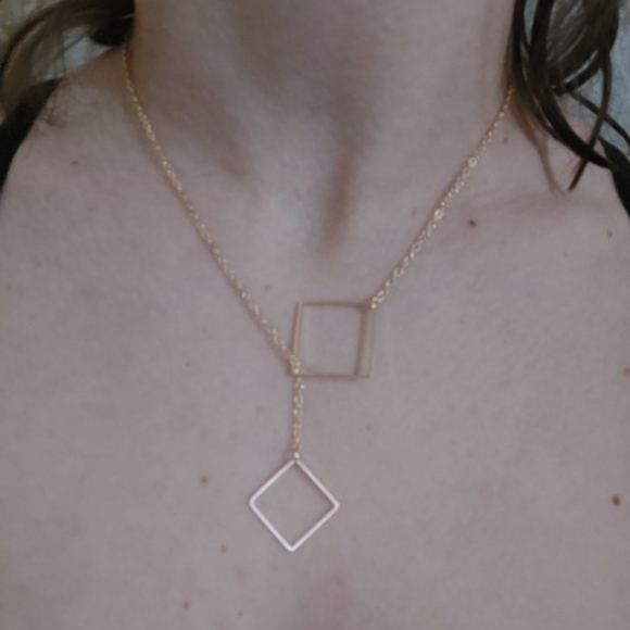 Square pendant necklace.Simple design pendant Geometric. Metal. Elegant Gift Chr - Picture 6 of 8